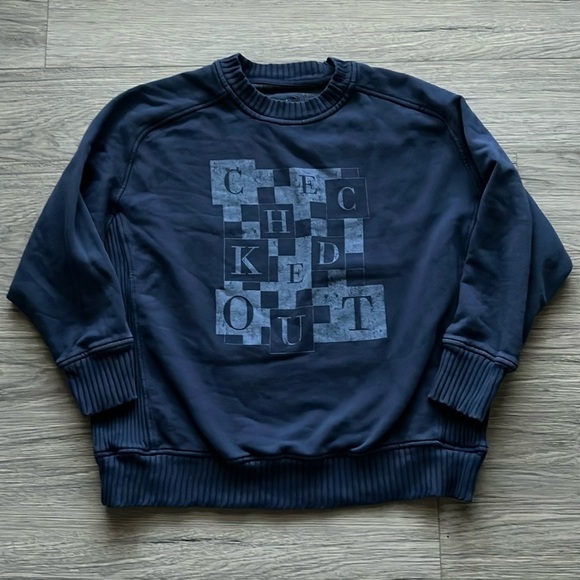 Aerie Blue “Checked Out” Crewneck Sweater Size Small - Picture 2 of 8